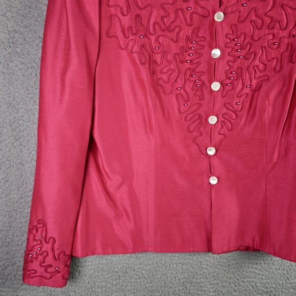 Karen Lawrence Womens Blazer 12 Pink Embroidered Pearl Button 67% Rayon Vintage - Picture 15 of 16